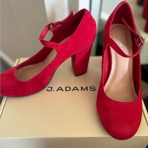 Adams Red Mary Jane Heels with Chunky Heel